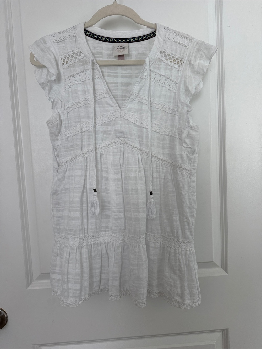 Roxy White Lace-Trim Peasant Tunic Top